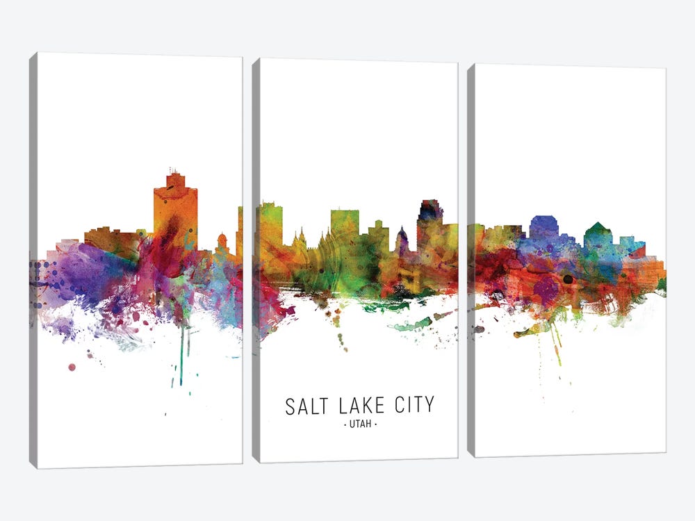 Salt Lake City Utah Skyline by Michael Tompsett 3-piece Canvas Art Print