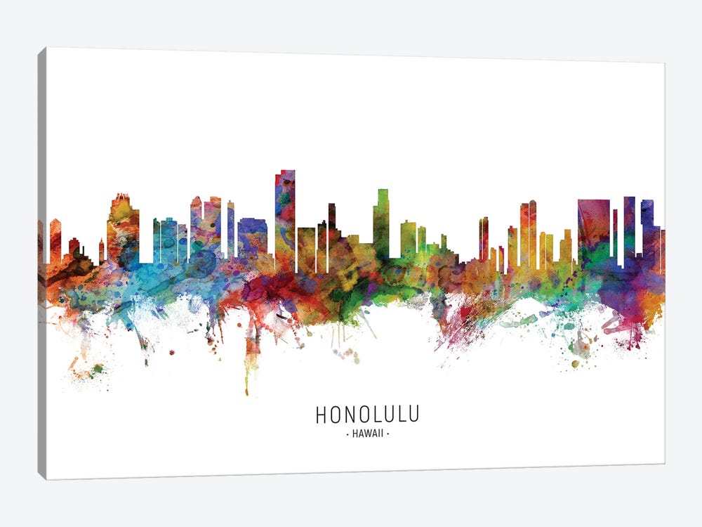 Honolulu Hawaii Skyline by Michael Tompsett 1-piece Canvas Artwork