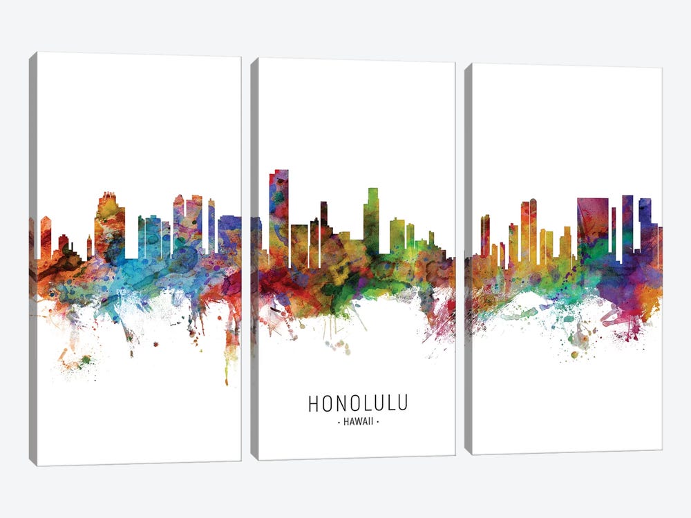Honolulu Hawaii Skyline by Michael Tompsett 3-piece Canvas Wall Art
