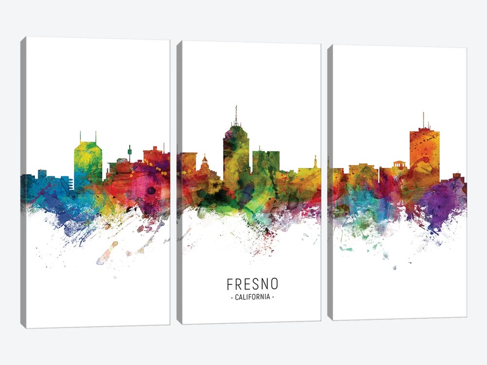 Fresno California Skyline by Michael Tompsett 3-piece Canvas Print