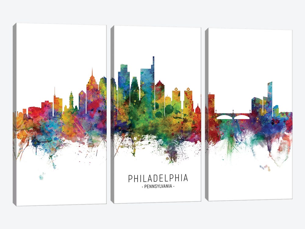 Philadelphia Pennsylvania Skyline by Michael Tompsett 3-piece Canvas Wall Art