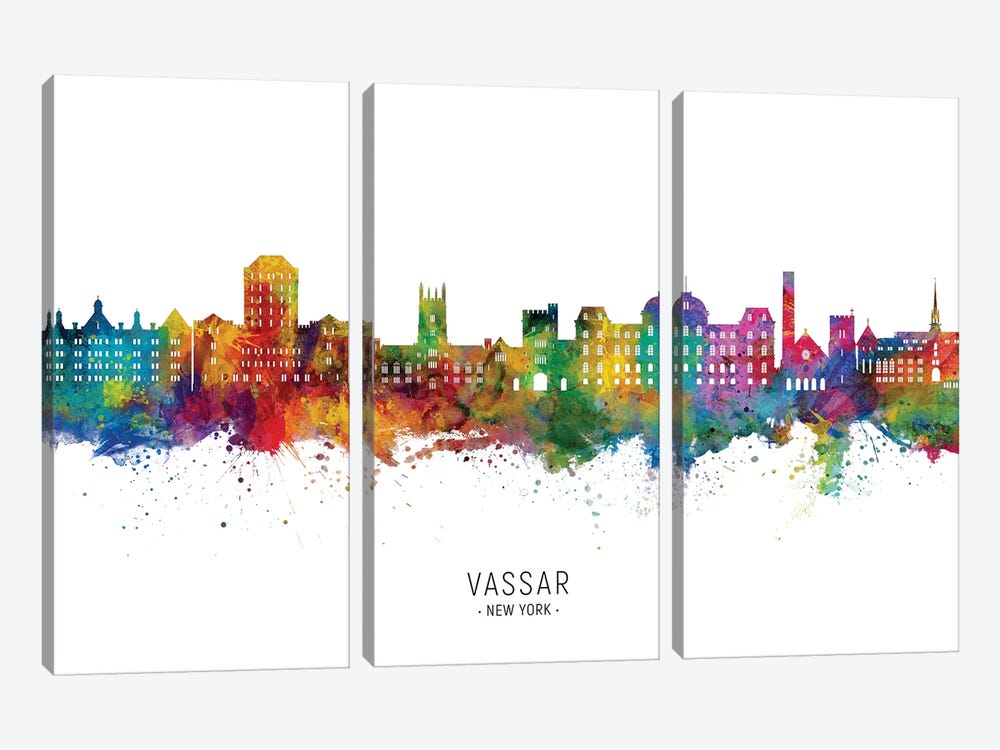 Vassar New York Skyline by Michael Tompsett 3-piece Canvas Artwork
