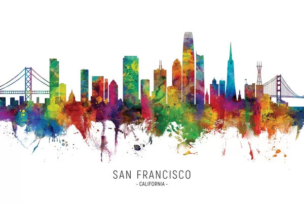 San Francisco Skylines: Rainbow Splatter San Francisco California Skyline by Michael Tompsett