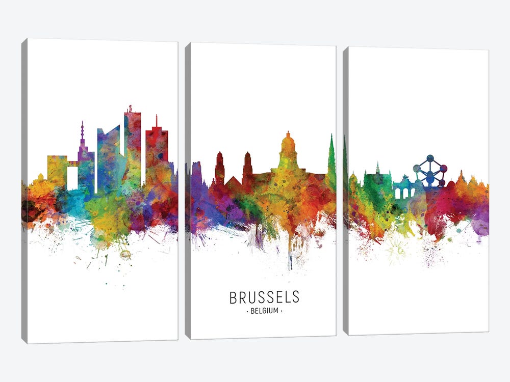 Brussels Belgium Skyline by Michael Tompsett 3-piece Canvas Art Print