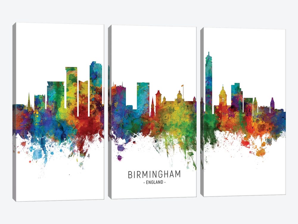 Birmingham England Skyline by Michael Tompsett 3-piece Canvas Wall Art