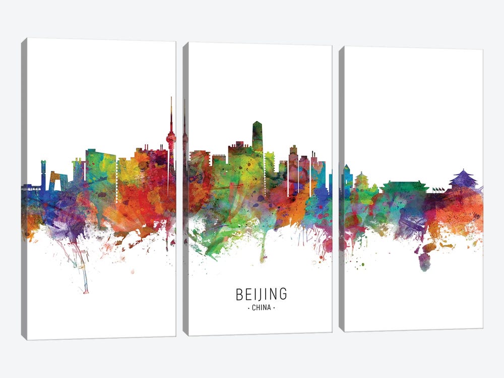 Beijing China Skyline by Michael Tompsett 3-piece Canvas Print
