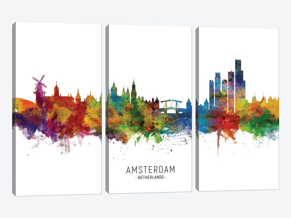 Amsterdam Netherlands Skyline by Michael Tompsett 3-piece Canvas Art Print
