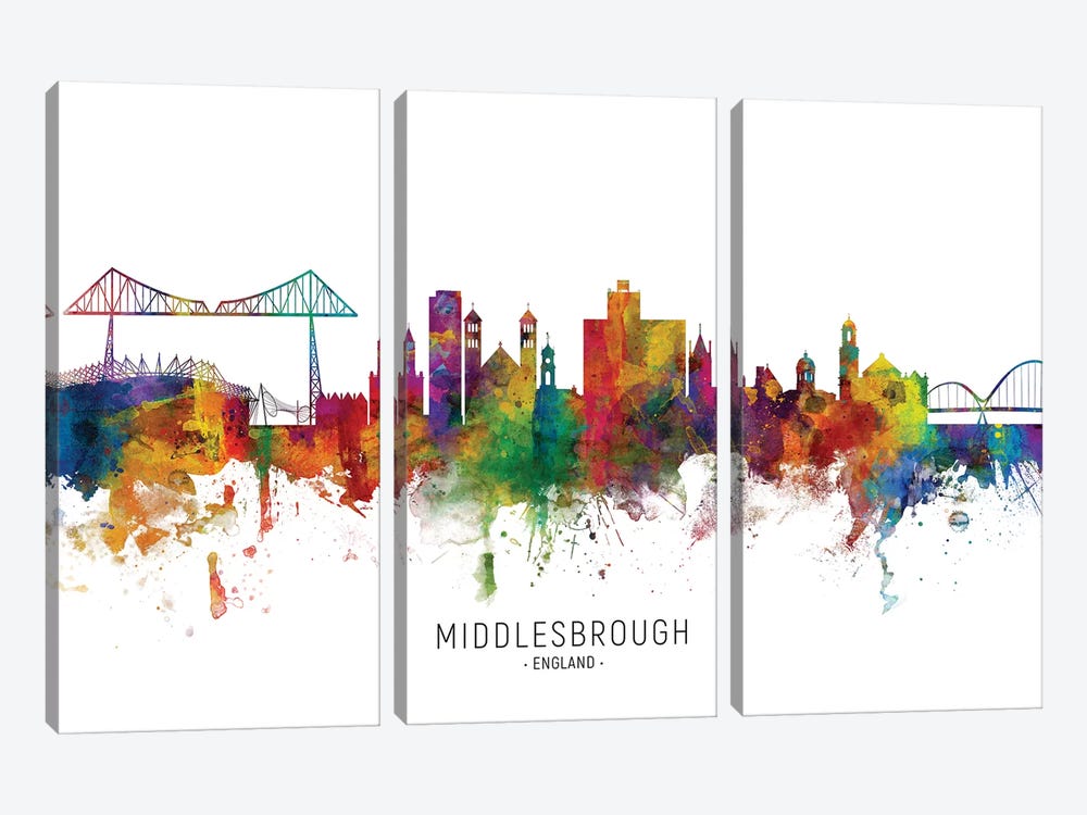 Middlesbrough England Skyline by Michael Tompsett 3-piece Canvas Print