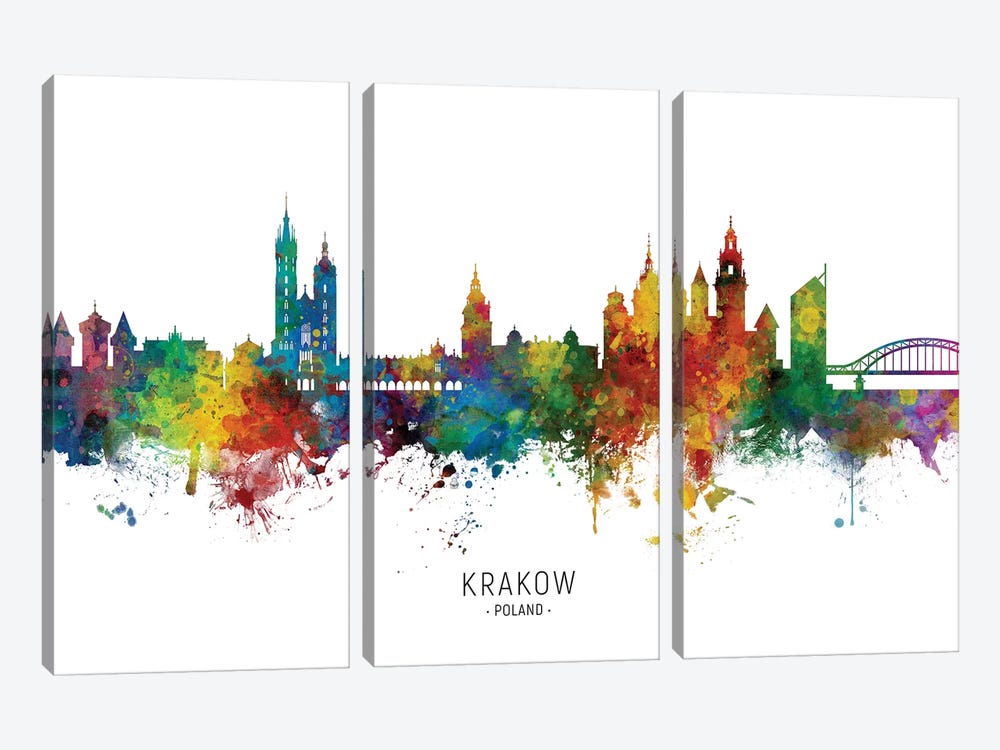 Krakow Poland Skyline by Michael Tompsett 3-piece Canvas Print