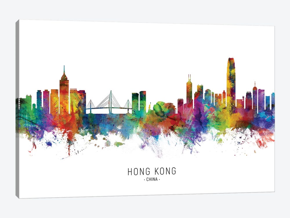 Hong Kong China Skyline by Michael Tompsett 1-piece Canvas Artwork