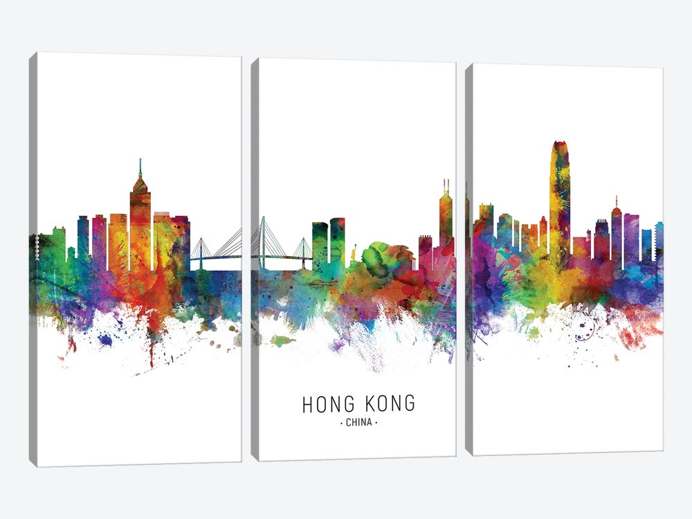Hong Kong China Skyline by Michael Tompsett 3-piece Canvas Art