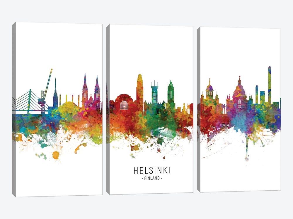 Helsinki Finland Skyline by Michael Tompsett 3-piece Canvas Art Print
