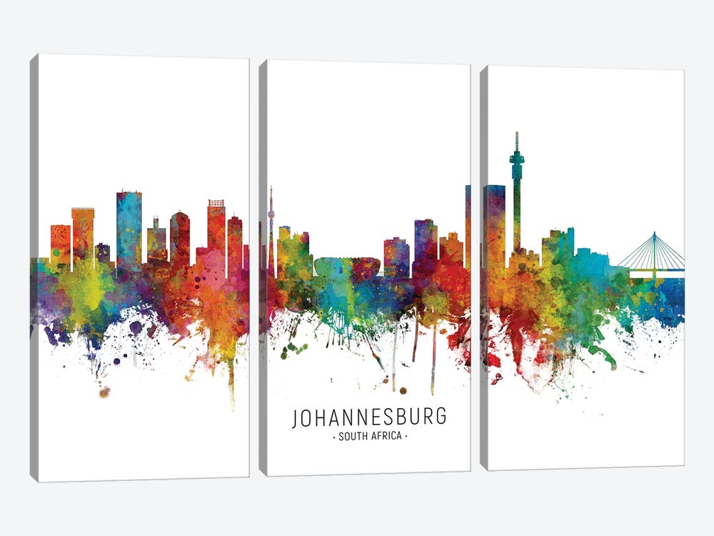 Johannesburg South Africa Skyline by Michael Tompsett 3-piece Canvas Wall Art