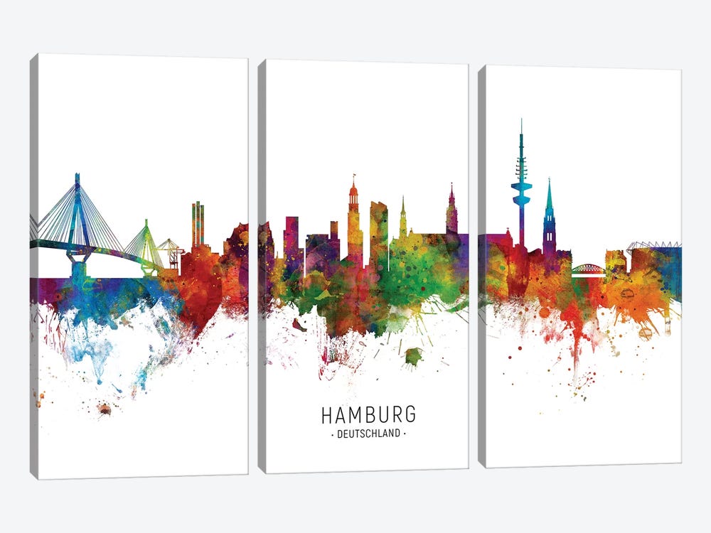 Hamburg Germany Skyline by Michael Tompsett 3-piece Canvas Print