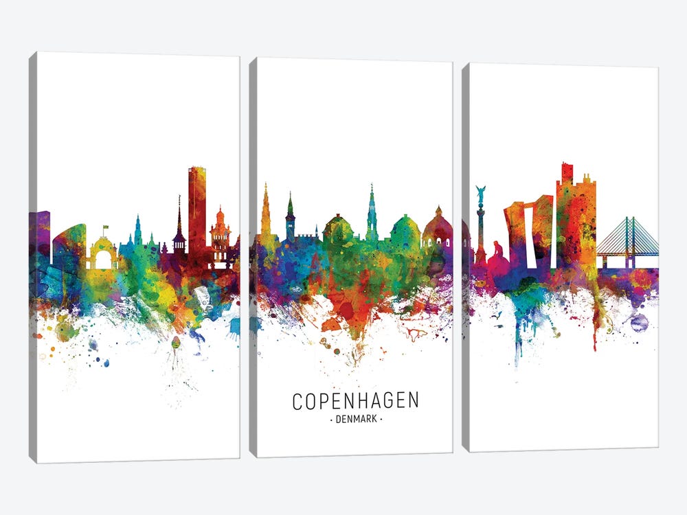 Copenhagen Denmark Skyline by Michael Tompsett 3-piece Canvas Art Print