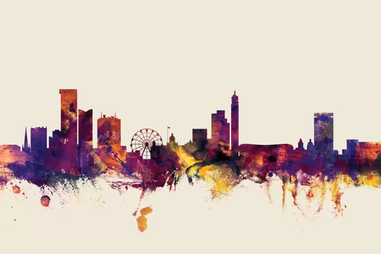 Beige Background Skyline Of Birmingham England, United Kingdom