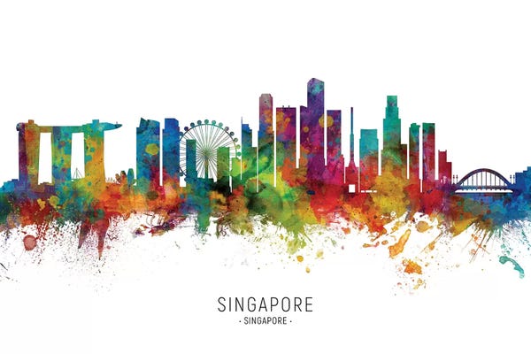 Michael Tompsett: Rainbow Splatter Singapore Skyline by Michael Tompsett