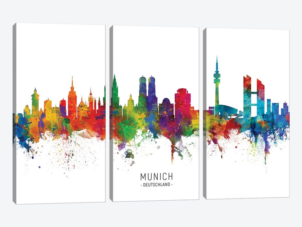 Munich Germany Skyline by Michael Tompsett 3-piece Canvas Art Print