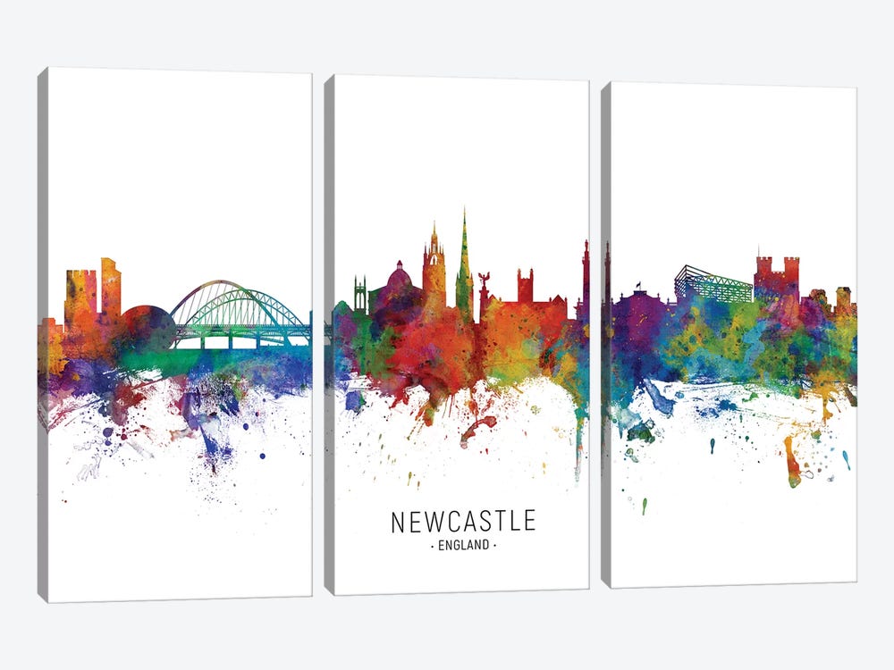 Newcastle England Skyline by Michael Tompsett 3-piece Canvas Wall Art