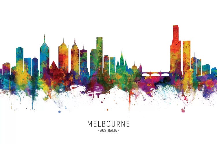 Melbourne Australia City Picture TREBLE CANVAS WALL ART Print Multi-Coloured 