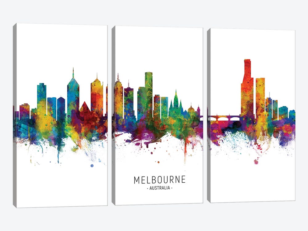 Melbourne Australia Skyline by Michael Tompsett 3-piece Canvas Artwork