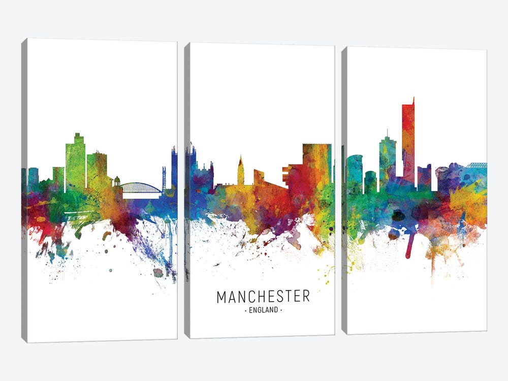Manchester England Skyline by Michael Tompsett 3-piece Canvas Print
