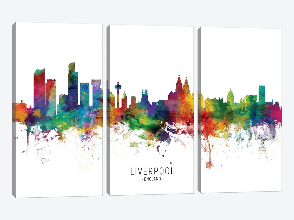 Liverpool England Skyline by Michael Tompsett 3-piece Canvas Wall Art