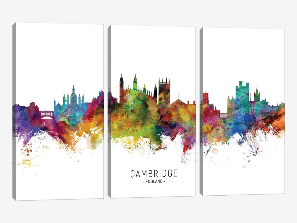 Cambridge England Skyline by Michael Tompsett 3-piece Canvas Art Print