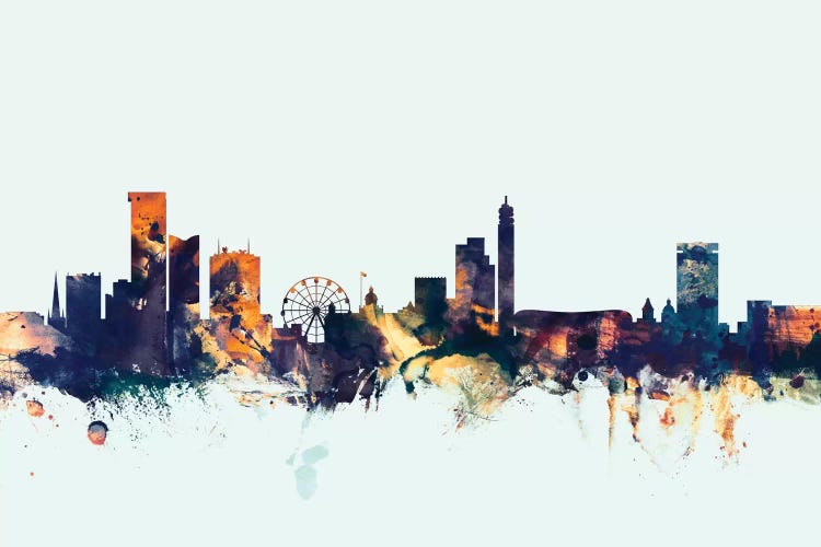 Blue Background Skyline Of Birmingham England, United Kingdom by Michael Tompsett wall art
