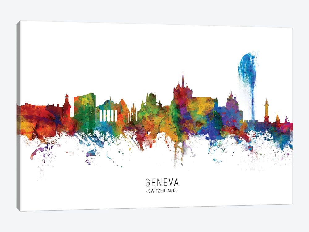 Geneva Switzerland Skyline by Michael Tompsett 1-piece Canvas Print