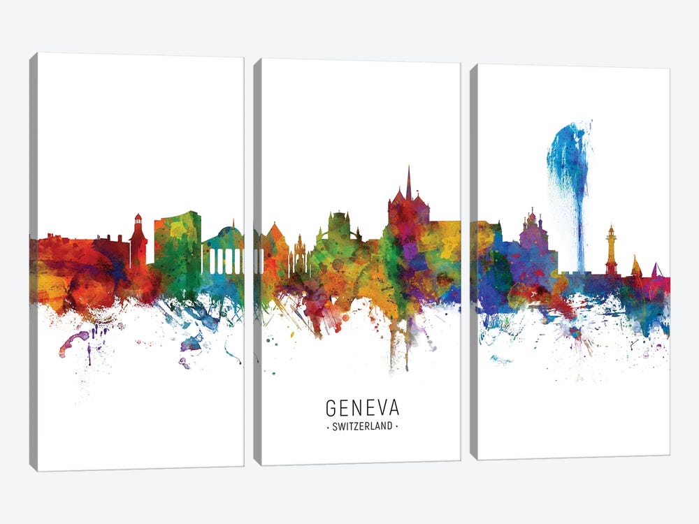 Geneva Switzerland Skyline by Michael Tompsett 3-piece Canvas Print
