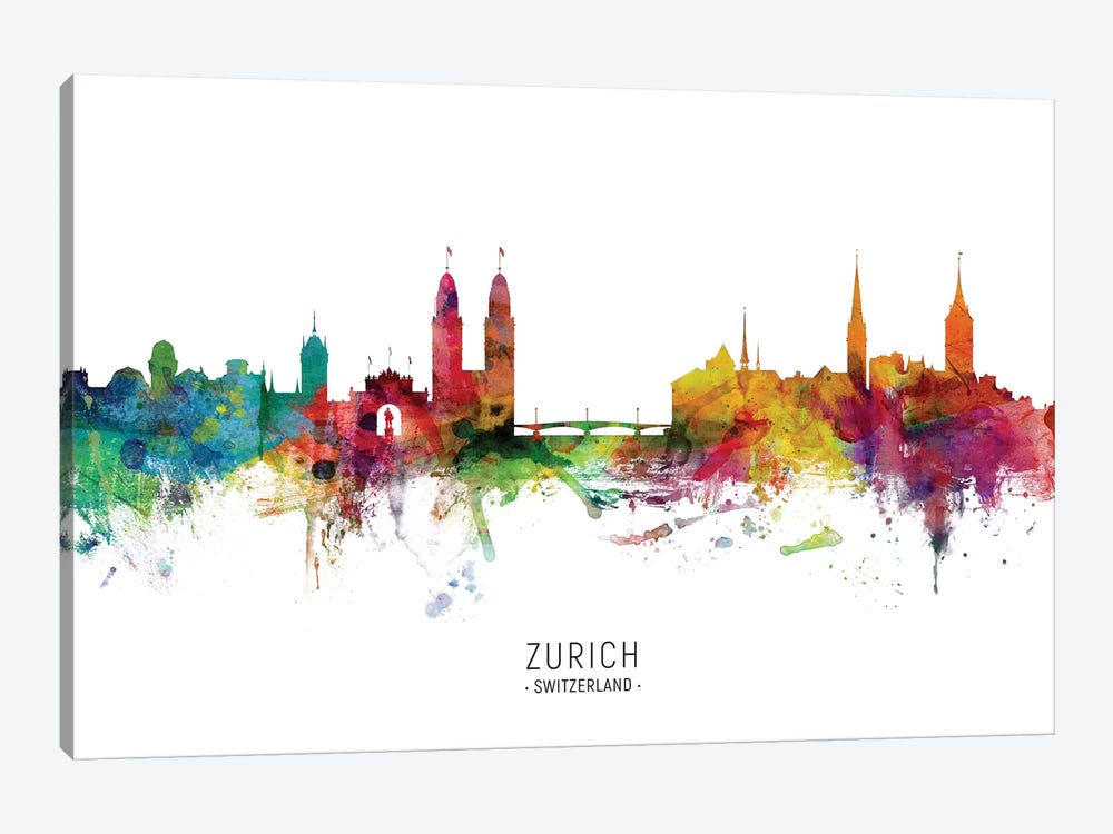 Zurich Switzerland Skyline by Michael Tompsett 1-piece Canvas Wall Art