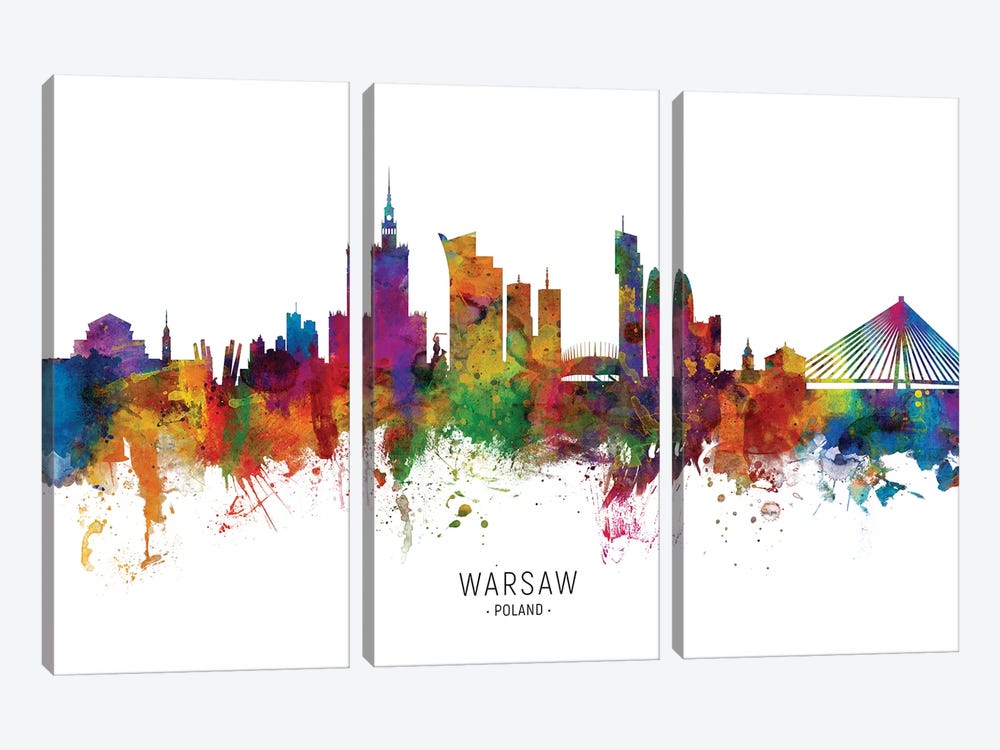 Warsaw Poland Skyline by Michael Tompsett 3-piece Canvas Art Print