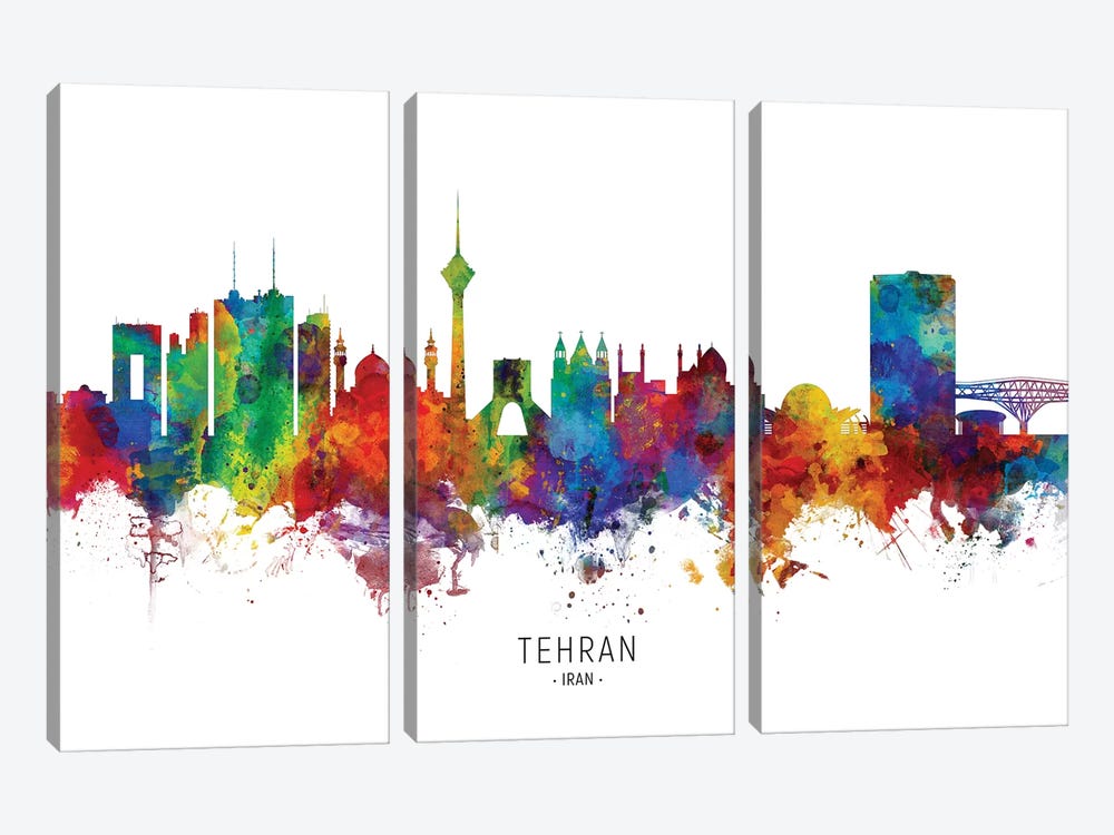 Tehran Iran Skyline by Michael Tompsett 3-piece Canvas Artwork