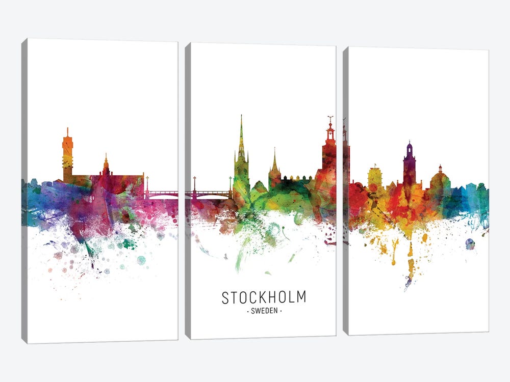Stockholm Sweden Skyline by Michael Tompsett 3-piece Canvas Wall Art