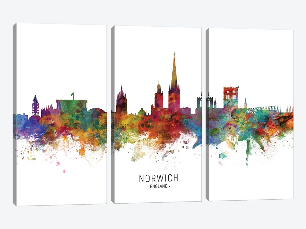 Norwich England Skyline by Michael Tompsett 3-piece Canvas Print