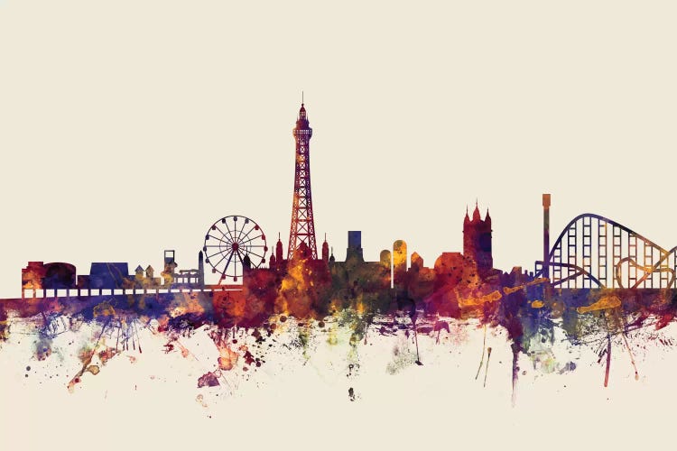 Beige Background Skyline Of Blackpool, England, United Kingdom by Michael Tompsett wall art