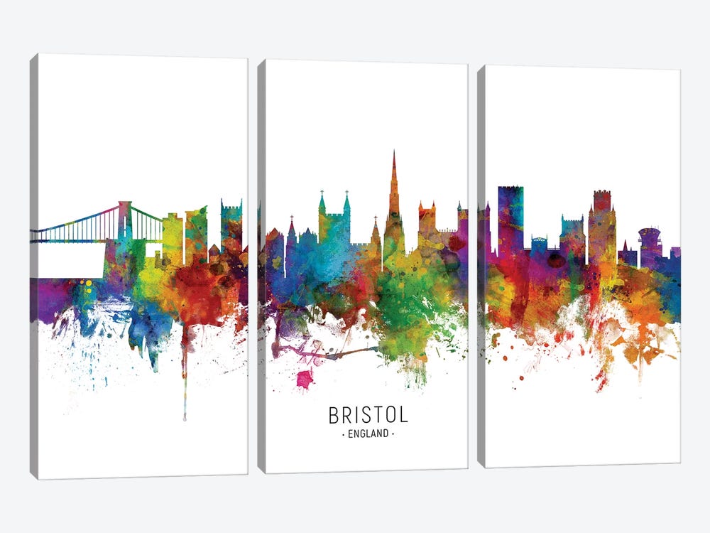 Bristol England Skyline by Michael Tompsett 3-piece Canvas Wall Art