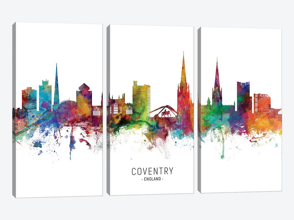 Coventry England Skyline by Michael Tompsett 3-piece Canvas Wall Art