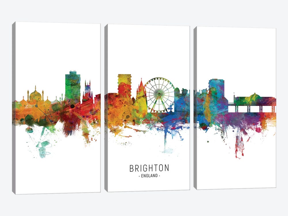 Brighton England Skyline by Michael Tompsett 3-piece Canvas Art Print