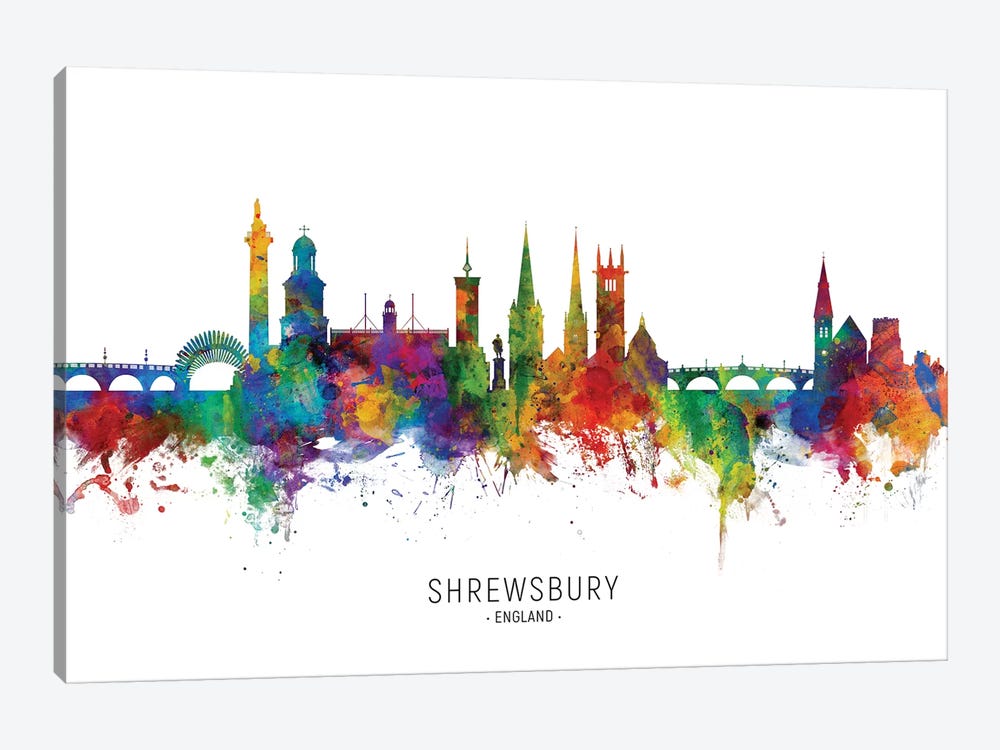 Shrewsbury England Skyline by Michael Tompsett 1-piece Art Print