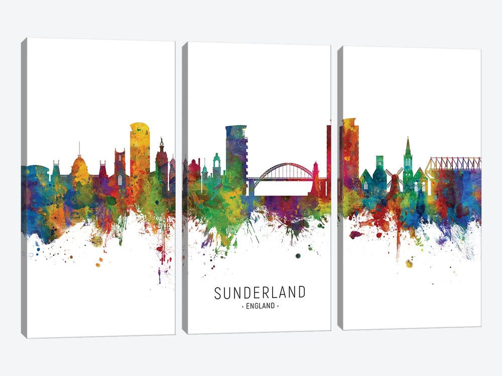 Sunderland England Skyline by Michael Tompsett 3-piece Canvas Wall Art