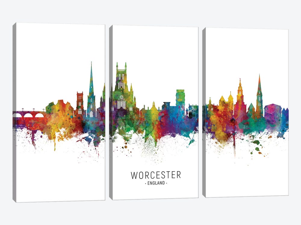 Worcester England Skyline by Michael Tompsett 3-piece Canvas Print