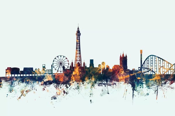Blue Background Skyline Of Blackpool, England, United Kingdom