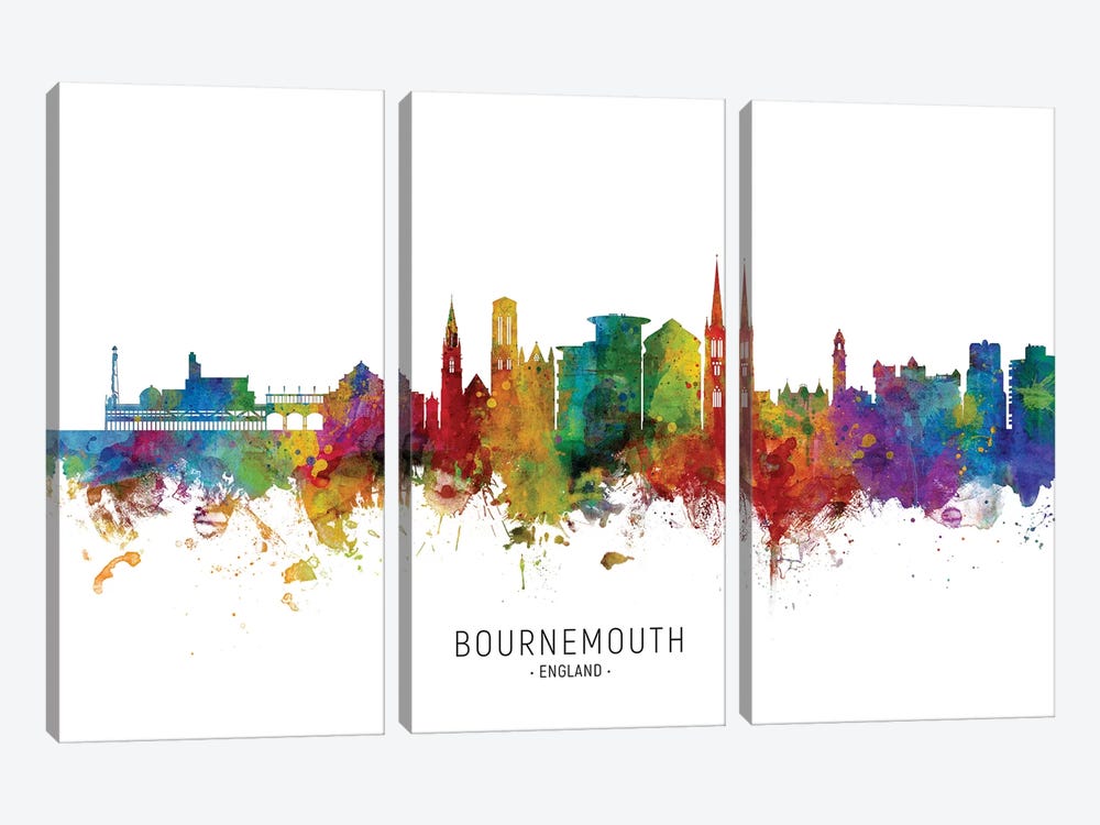 Bournemouth England Skyline by Michael Tompsett 3-piece Canvas Artwork