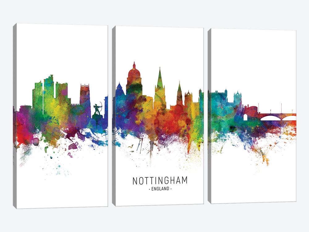 Nottingham England Skyline by Michael Tompsett 3-piece Canvas Art Print