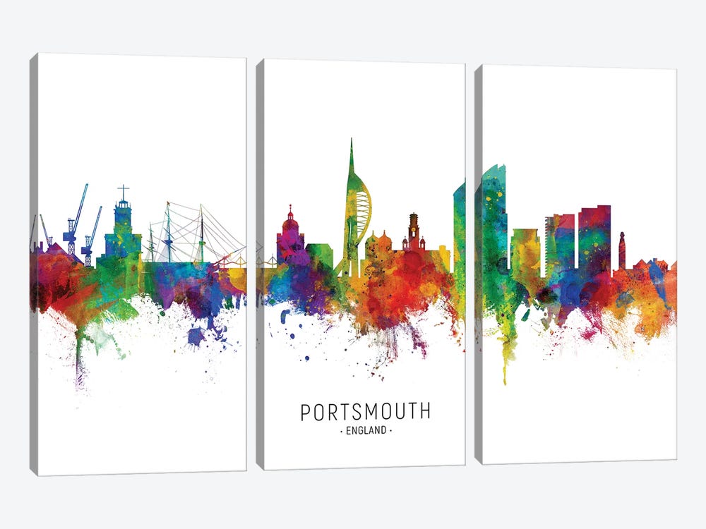 Portsmouth England Skyline by Michael Tompsett 3-piece Canvas Art