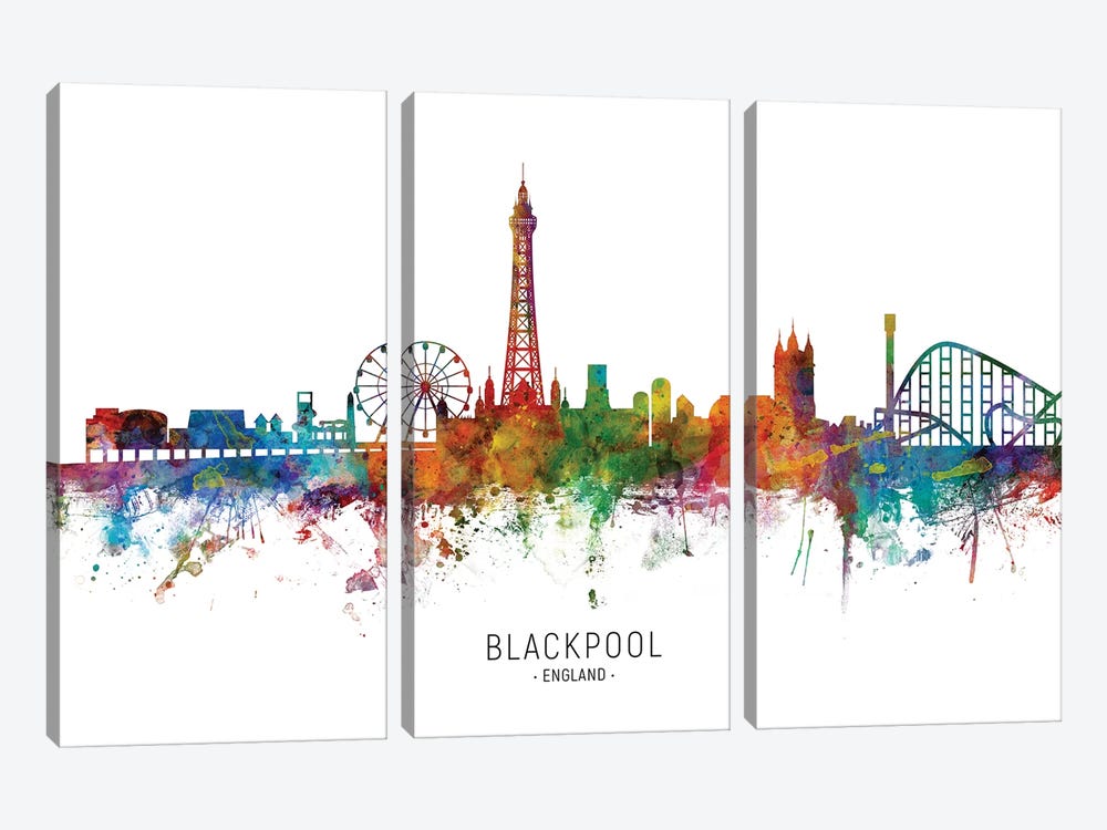 Blackpool England Skyline by Michael Tompsett 3-piece Canvas Art Print