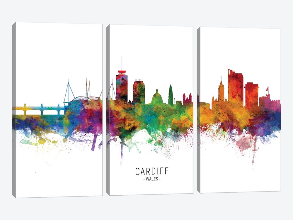 Cardiff Wales Skyline by Michael Tompsett 3-piece Canvas Art