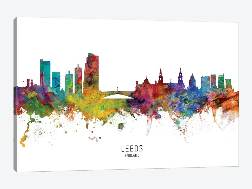 Leeds England Skyline Named by Michael Tompsett 1-piece Canvas Print